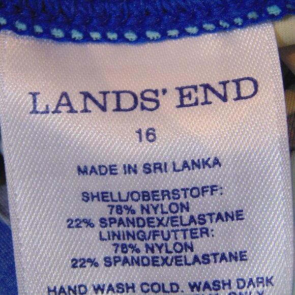 LAND'S END Blue/Yellow/Green Floral Print Tankini Top W Built-in Bra; Sz 16 - Picture 4 of 4